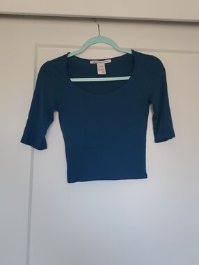 American Rag Deep Blue Scoop Neck Crop Top
